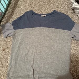 White Crow Blue and Light Gray Colorblock V-Neck Top